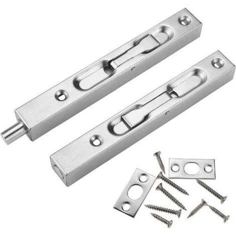 Loquet de porte dissimulé en 2 pièces, loquets pour portes coulissantes de 15 cm, acier inoxydable 304, verrou encastré pour tous types de portes en bois (1/4)