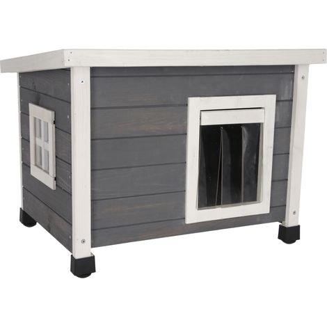 Kerbl Katzenhaus Rustica Katzenhütte Holz wei¤/grau Plexiglasfenster Katzenvilla