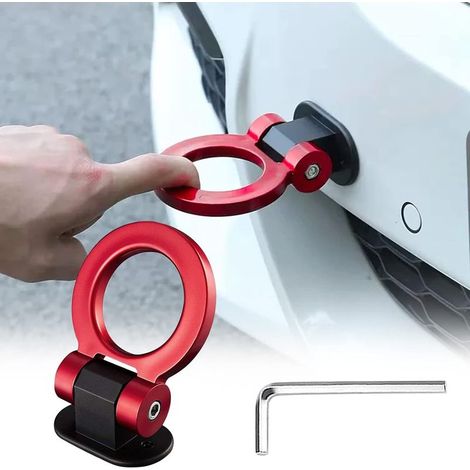 Kit de crochet de remorque de voiture autocollant de remorque de pare - chocs pour accessoires extérieurs de voiture rouge anneau universel Rail Racing style decor (seulement pour la décoration) 1pc ( (1/5)