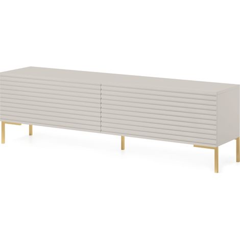 Selsey – Meuble TV 140 cm taupe – Panneau stratifié résistant à l'humidité – Pieds en acier thermolaqué – Compatible jusqu'à 60 pouces (1/5)