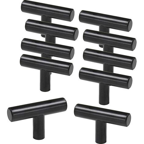 lot De 10 Poignees Meubles Porte Poignes Placard Tiroirs En Acier Inoxydable Avec Vis Noir - Bouton En T