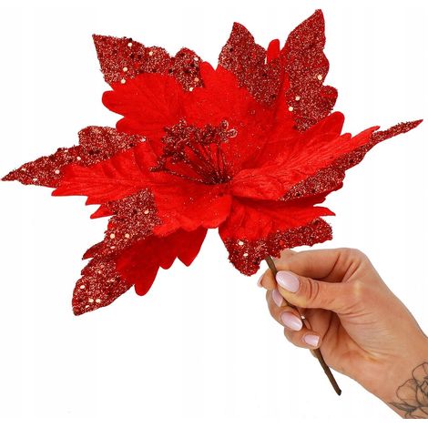 STELLA DI BETLEMME DECORAZIONE NATALIZIA ROSSA POINSETTIA BROCCATO 29CM FESTE