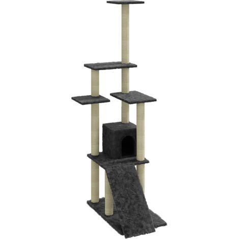 Tiragraffi per gatti Mobili per arrampicata su torre Tiragraffi piattaforma da arrampicata con tiragraffi in sisal scuro 155 cm grigio 020022675