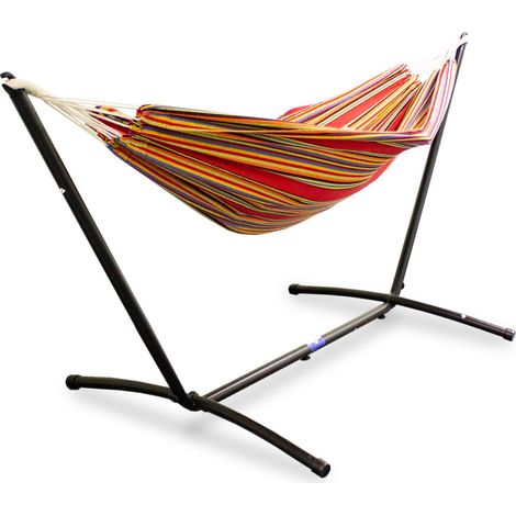 Hängematte mit Gestell Hängeliege Relaxliege Outdoor Indoor 180x140 bis 120Kg Gestreift