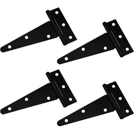 Cerniera a T, cerniera triangolare per impieghi gravosi, cerniera triangolare a T nera zincata da 4 pollici, utilizzabile per appendere ante di armadi, porte da giardino, ecc. (1/4)