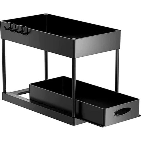 Organisateur à deux niveaux sous évier avec tiroir de rangement coulissant, panier de rangement pour salle de bain et cuisine (1/5)