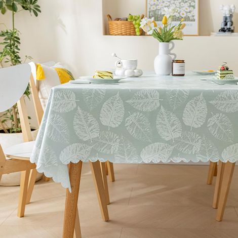 Nappe rectangulaire en polyester facile à nettoyer, 120 x 160 cm, déperlante, à motif de feuilles décoratif. (1/4)