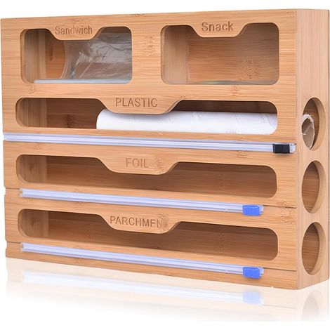 Distributeur De Film Étirable 5 En 1 Et Cutter, Distributeur Aluminium Et Film Alimentaire, Distributeur Film Alimentaire Avec Coupeur, Distributeur Papier Aluminium Et Film Pour Tiroir De Cuisine (1/5)