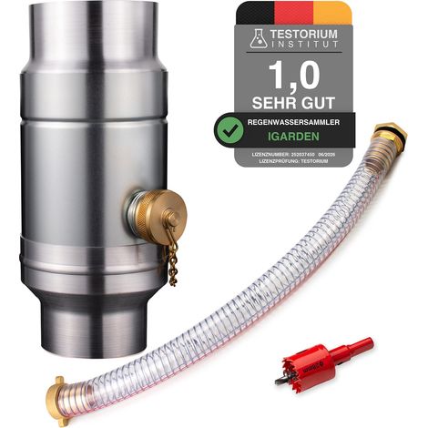 87 mm rain water collector with 45 cm hose and barrel connection for downpipe, galvanised steel sheet + aluminium water collector, double wall construction (1/5)