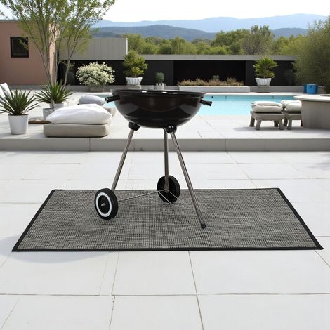 Tapis - Home Deco Factory - Barbecue - Noir Et Beige - 100 X 120 Cm