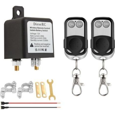 Ecleanfy-Coupe Circuit Batterie 12v à Télécommande Sans fil, Interrupteur de Relais DC 12V 200A Isolateur de Batterie de Voiture avec 2 émetteurs, Interrupteur Antivol