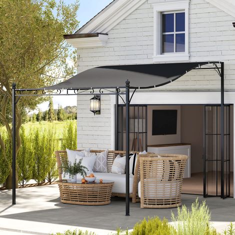 Pergola 2,5x3m kiosque mural ossature métallique résistante eau trous drainage auvent ombre, gris foncé