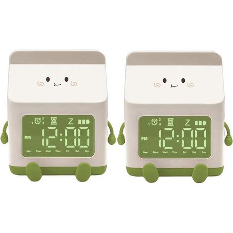 Réveil électronique en brique de lait, mini réveil mignon à compte à rebours pour étudiant, réveil de chambre, vert (1/5)