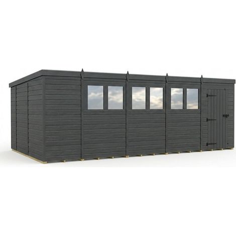 19ft x 10ft Composite Pent Garden Shed Single Door With Windows - Composite - L579 x W305 x H210 cm - Grey
