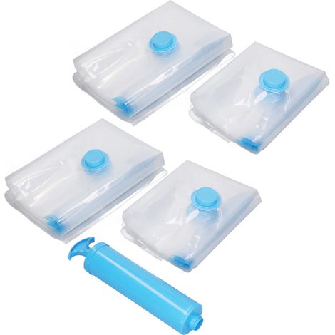 Lot de 8 sacs sous vide avec pompe à air manuelle Kit de rangement sacs de compression (1/5)