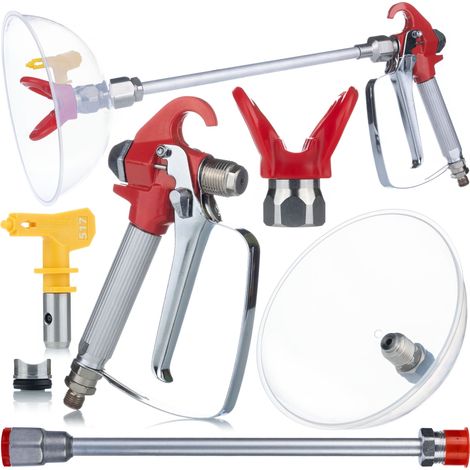 Rosfix Set UltraSpray – Farbspritzpistole mit 30 cm Lanze, Spritzschutz & Düse 517  3000 psi, 1/4" & 7/8" Gewinde  Für Acryl, Latex, Emulsion  Lackierzubehör