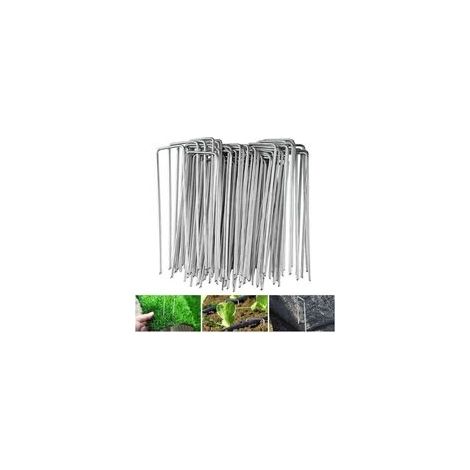 100 Agrafes fixation Acier galvanisé H15cm L3cm - Piquet pour fixer tuyau, bâche, filet, toile jardin (1/4)