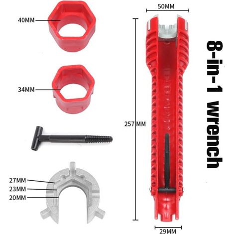 Clé À Molette - Clé Multifonction Pour Robinets Et Raccords Sanitaires - 25 7 Cm - Rouge - 1 Pièce (1/5)