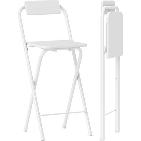 Barstuhl 2er Set Klappbar, Tresenhocker mit Rückenlehne und Fußstütze, Stahlgestell Weiß 37x45x87 cm (1/5)