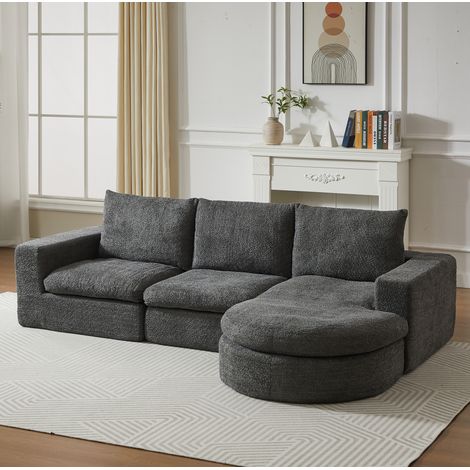 Canapé modulable chaise longue réversible chenille gris OKMYHOME (1/5)