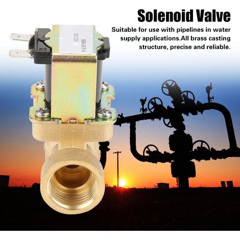 Électrovanne d'arrivée d'eau à commande pilote, DN15 G1/2, en laiton, normalement fermée, 12 V CC (1/5)