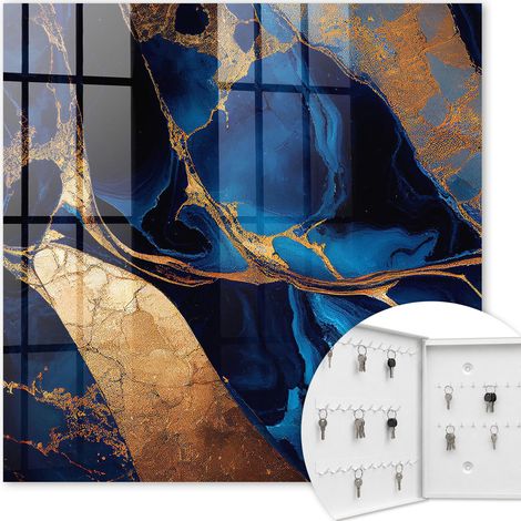 Armoire à clés - (30 cm x 30 cm) - Boîte à clés murale - Coffret de rangement pour clés - Couleur blanche - Ouverture vers la gauche - Pour maison et bureau - Marbre de nuit (1/5)