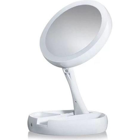 Espejo de maquillaje con aumento de 10x, doble cara, LED, recargable por USB, base giratoria de 360 grados para un maquillaje preciso. (1/5)
