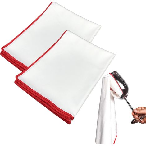 Lot de 2 chiffon microfibre, bordure rouge, 45x60 cm, sans peluche, pour verre, miroir, surface brillante(Q3 : Nouveaux produits pour le mois d'août) (1/5)