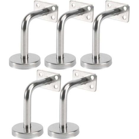 Set of 5 Stainless Steel Handrail Supports - Wall Mounted Handrail Supports for Indoor Outdoor Stairs, Wooden Staircase Banister, Stair Rail (6x8x5cm/2.7x3.1x2.0in) (1/4)