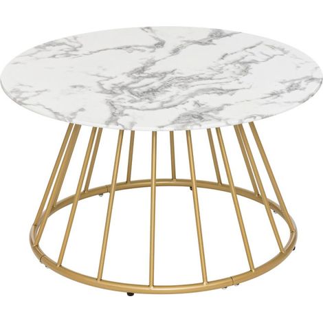 Table Basse Effet Marbre "Rayo" 70cm Blanc (1/5)