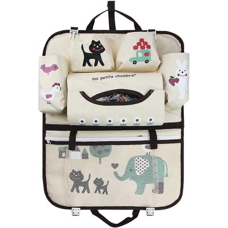 Organisateur de sac de dossier de siège auto avec motif dessin animé, protection de dossier en tissu Oxford, sac isotherme pour bouteille, sac à ustensiles pour les voyages et les déplacements (1/5)