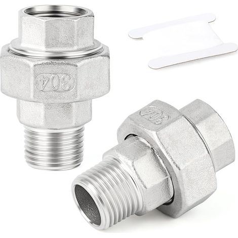 2 pièce 1" BSP en acier inoxydable 304 Raccords femelles et mâles, raccords union, adaptateurs filetés pour eau/huile/gaz (1/5)