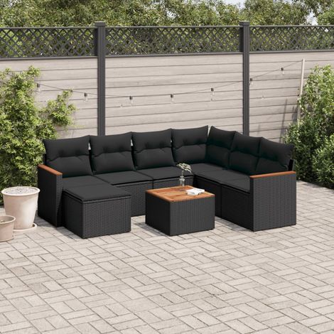 Set de sofás de jardín 8 piezas y cojines ratán sintético negro vidaXL (1/5)