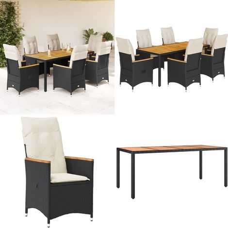 7-tlg. Garten-Essgruppe mit Kissen Schwarz Poly Rattan - Gartensets - Gartenmöbel - Esstisch - Lounge Set - Outdoor Möbel - Home & Living (1/5)