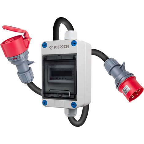 Compteur électrique triphasé 16 A 400 V avec prise CEE et embrayage, câble H07RN-F de 2 m, compteur intermédiaire pour prise murale, boîte murale 11 kW et chantier (1/5)