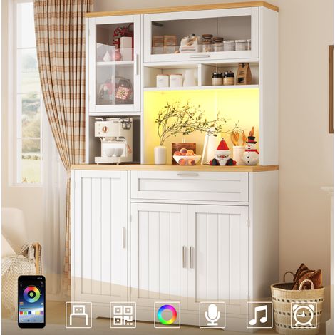 Meuble de cuisine haut vitrine avec LED, 104 x 40 x 180 cm, MDF, blanc HAVRYA (1/5)