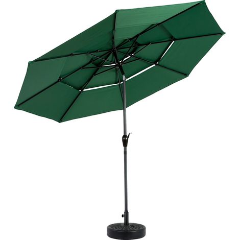 Parasol de jardin vert foncé 10 pieds en aluminium à 3 niveaux avec inclinaison automatique (1/5)
