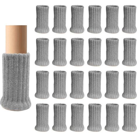 Lot de 24 chaussettes de chaise grises, chaussettes épaisses en maille double pour pieds de chaise, antidérapantes, protègent le sol (1/5)