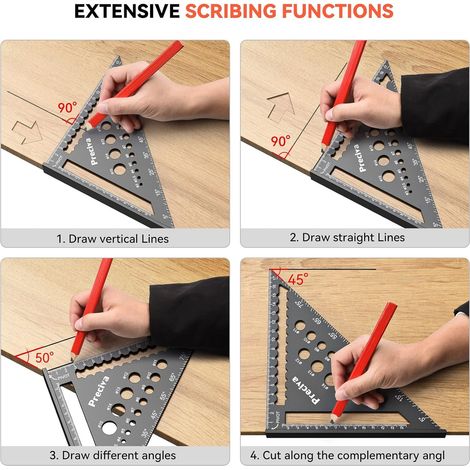 Equerre Menuisier 7 Inch - Outil De Mise En Page Carré d’Alliage d’Aluminium - Échelle Métrique - Avec Des Trous De Mesure De Perceuse (1/5)