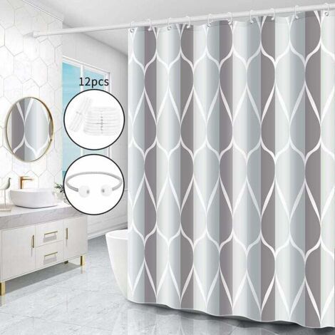 Duschvorhang, waschbar, antibakteriell, schimmelhemmend, wasserdicht, Polyester mit 12 Ringen (Grau, B 80 x H 200 cm)