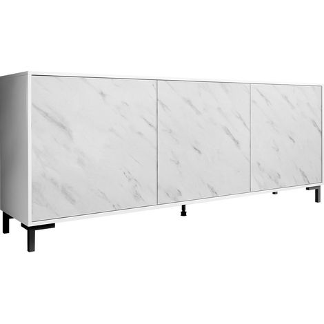 Aparador Charlotte 158, Blanco + Mármol blanco, 81x200cm, Número de puertas: 345cm, Aglomerado laminado