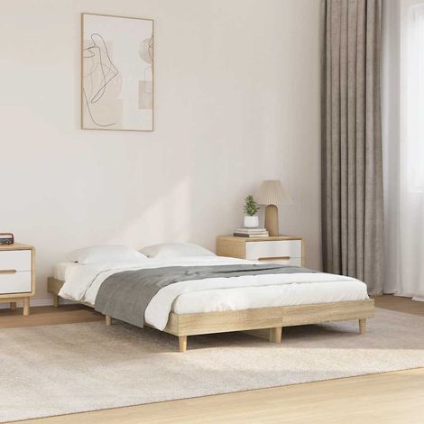 Maison Chic – Lit double 120x200 cm – Cadre en bois d'ingénierie chêne sonoma – Pieds robustes et lattes en contreplaqué pour stabilité - FR694860 (1/6)