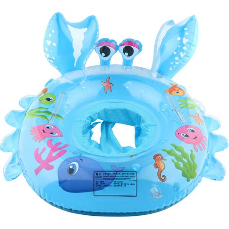Bouée gonflable bébé motif dessin animé mignon, siège épais, accessoire de piscine pour les sports nautiques d'été, bleu (1/5)