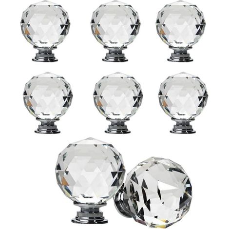 Ensemble de 8 boutons de tiroir en cristal transparent, diamètre 30 mm, pour portes et meubles (40 mm). (1/4)