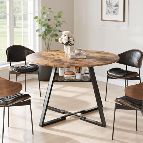 Esstisch Rund 120 cm, Esszimmertisch Rund mit Stauraum und Metalltischbeinen, Küchentisch für 4 bis 6 Personen, Retro Industrieller Esszimmertische (Vintage-Braun, 120 x 120 x 75 cm) (1/5)