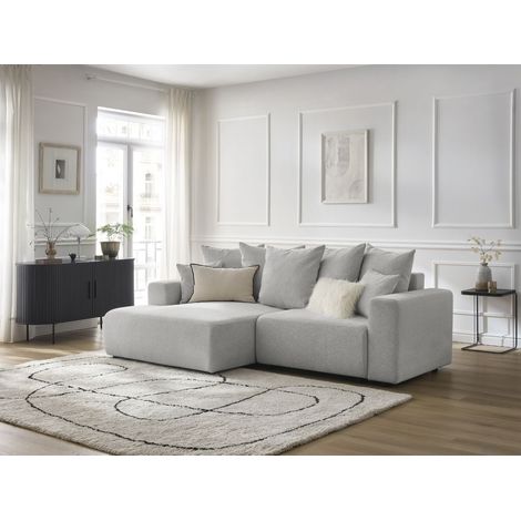 BOBOCHIC - Canapé d'angle convertible coffre ATILLA tissu chiné Angle gauche Gris clair (1/5)