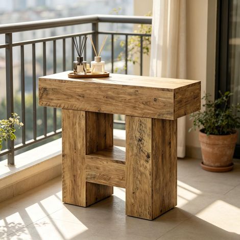 Table basse étroite rustique en bois avec 2 niveaux, table d'appoint et table de chevet pour salon (1/5)