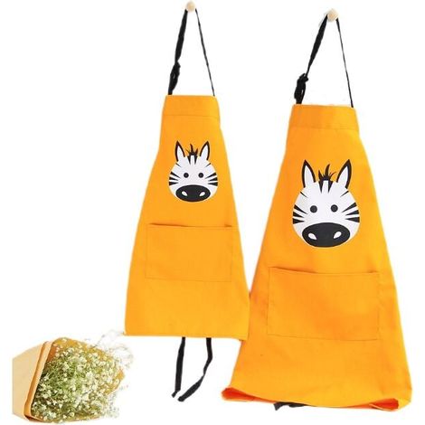 Stück süße Tierschürze mit Taschen, für Erwachsene und Kinder, wasserdichte Küchenschürze aus Baumwolle und Leinen, Kinderkochschürze, gelbe Zebra-Kinderschürze, Größe S + Erwachsenengröße L (1/5)