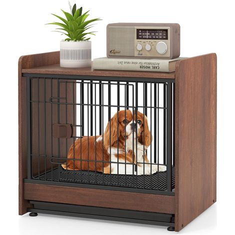 Goplus – Cage pour chien avec porte verrouillable – Plateau amovible – Dimensions 62x49,5x61cm – Charge maximale 50kg – Marron rustique