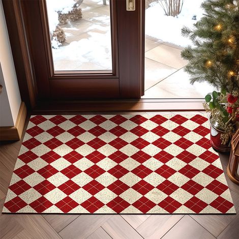 Tapis De Seuil - Tapis Extérieur Intérieur En Pvc - Motif Carreaux Buffalo - 60 X 40 Cm - Rouge Et Blanc - 1 Pièce (1/5)